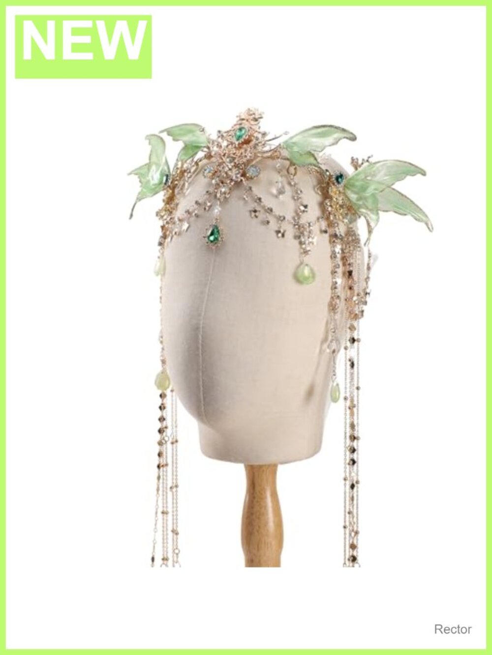 Green Butterfly Fairy Elf Crown Headpiece with Tassel